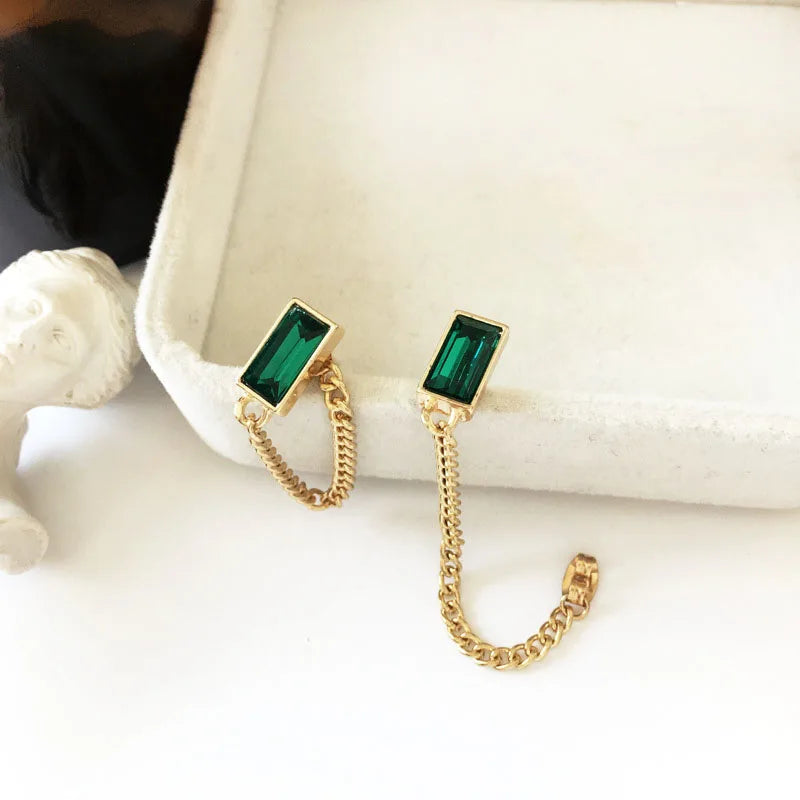 Green Color Crystal Dangle Earrings for Women