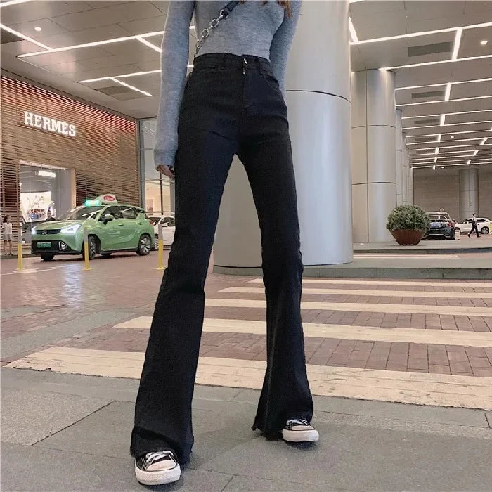 New Arrival Autumn High-Waisted Slimming Straight-Leg Jeans For Women Loose-Fit Brown Smoke Pants Trendy Fashion Denim Pants
