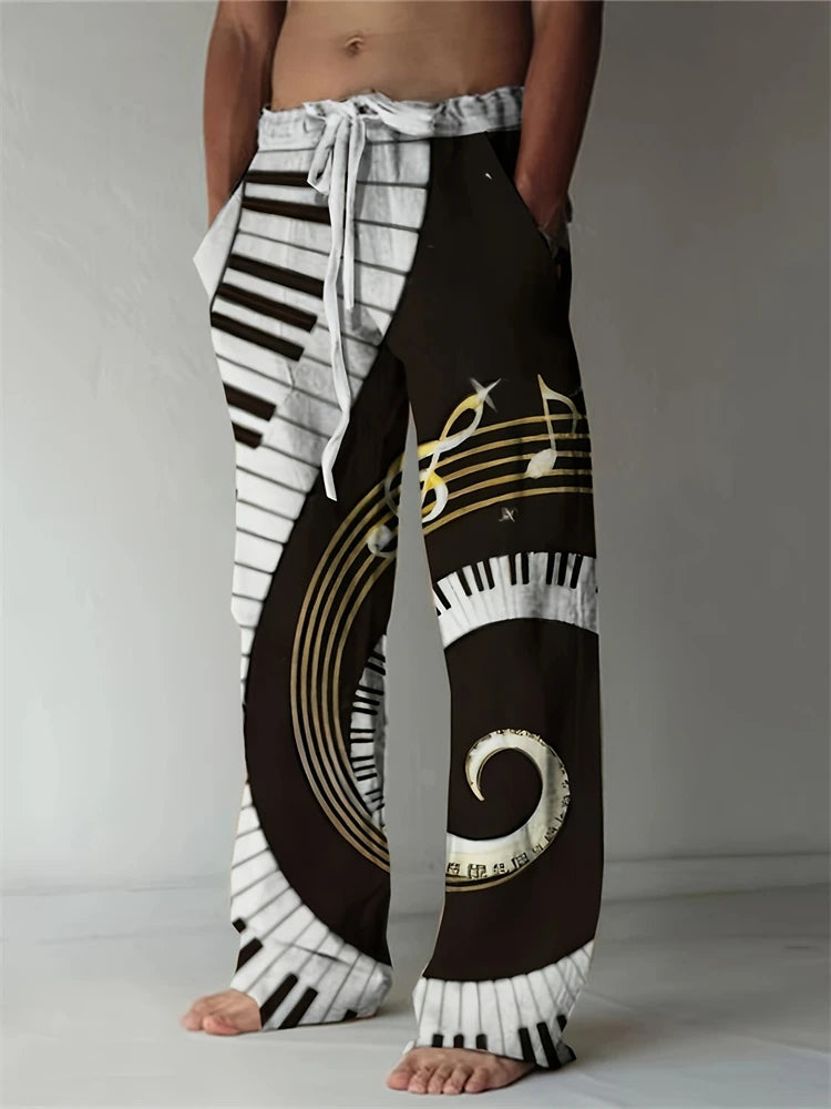 Vintage Men's Summer Straight Pants Comfortable And Breathable Cotton Linen Casual Pants Men's Butterfly Print Large Linen Pants