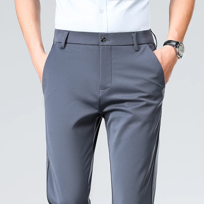Mens Casual Pants Elastic Suit Pants Office Trousers