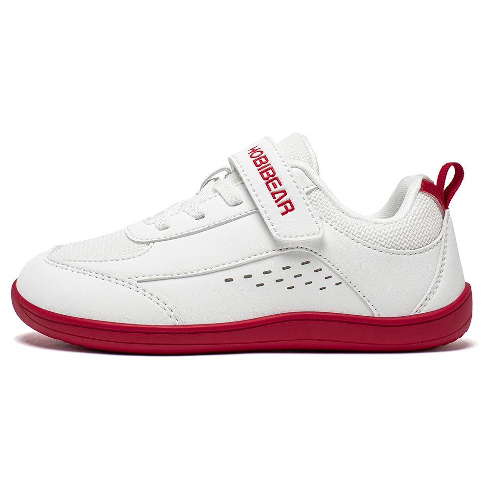 HOBIBEAR Kids Wide Toe Shoes Big Kid Barefoot Hook Loop Minimalist Sneakers Artificial Leather Mesh Shoes