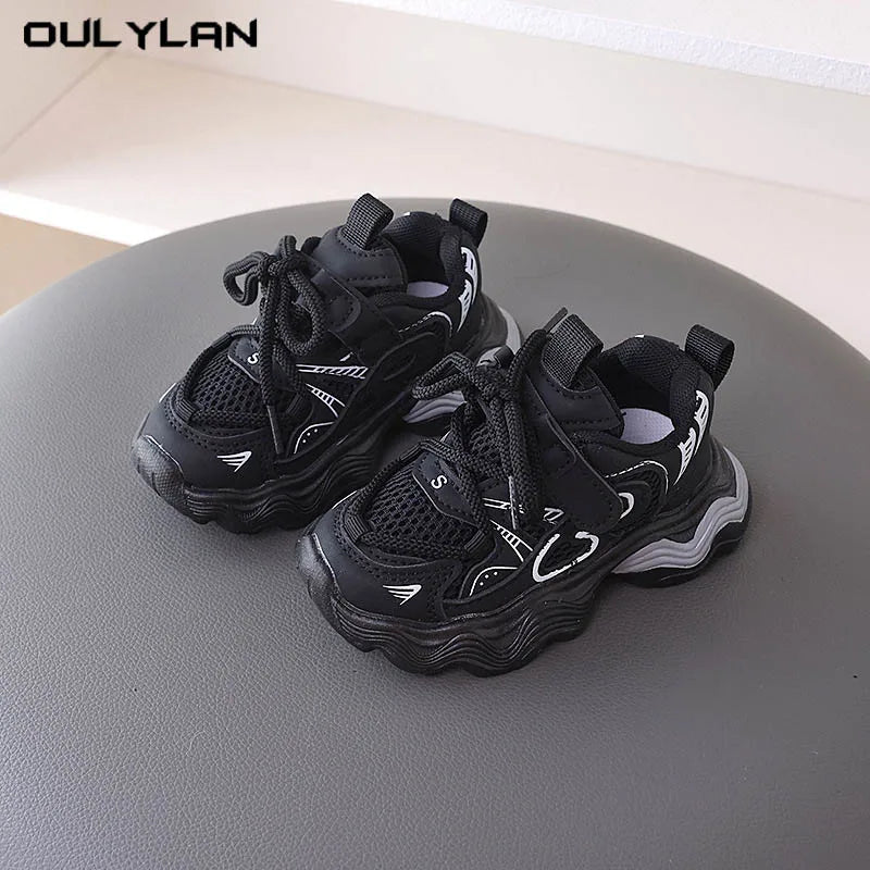 Fashion Breathable Mesh Thick-soled Shoes Lace-up Baby Shoes Soft Non-slip Sole Boys Sports Shoes Casual Walking Shoes