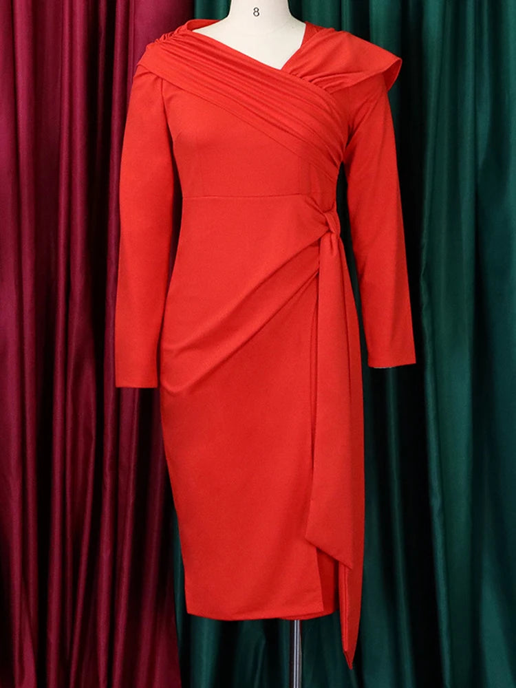 Women Long Sleeve Large Big Dresses Lady Autumn Party Tight Curvy Long Dress