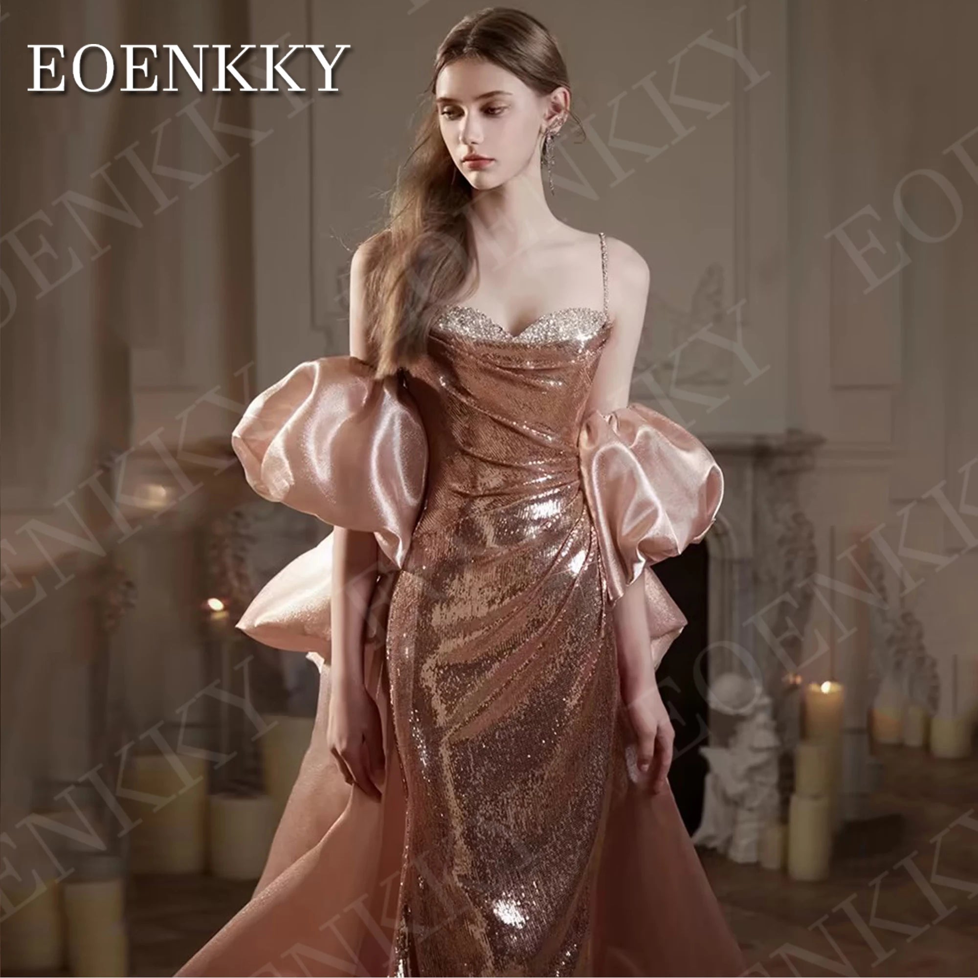 Long Mermaid Evening Dresses Glitter Sequin Spaghetti Strap