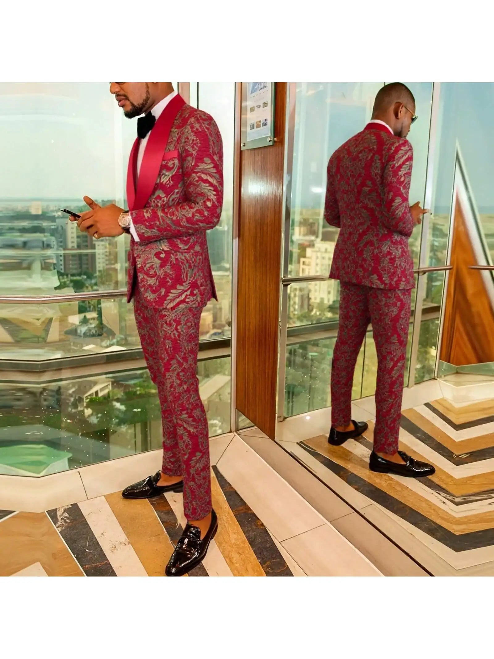 Mens Suit Jacquard Silm Tuxedo Suit