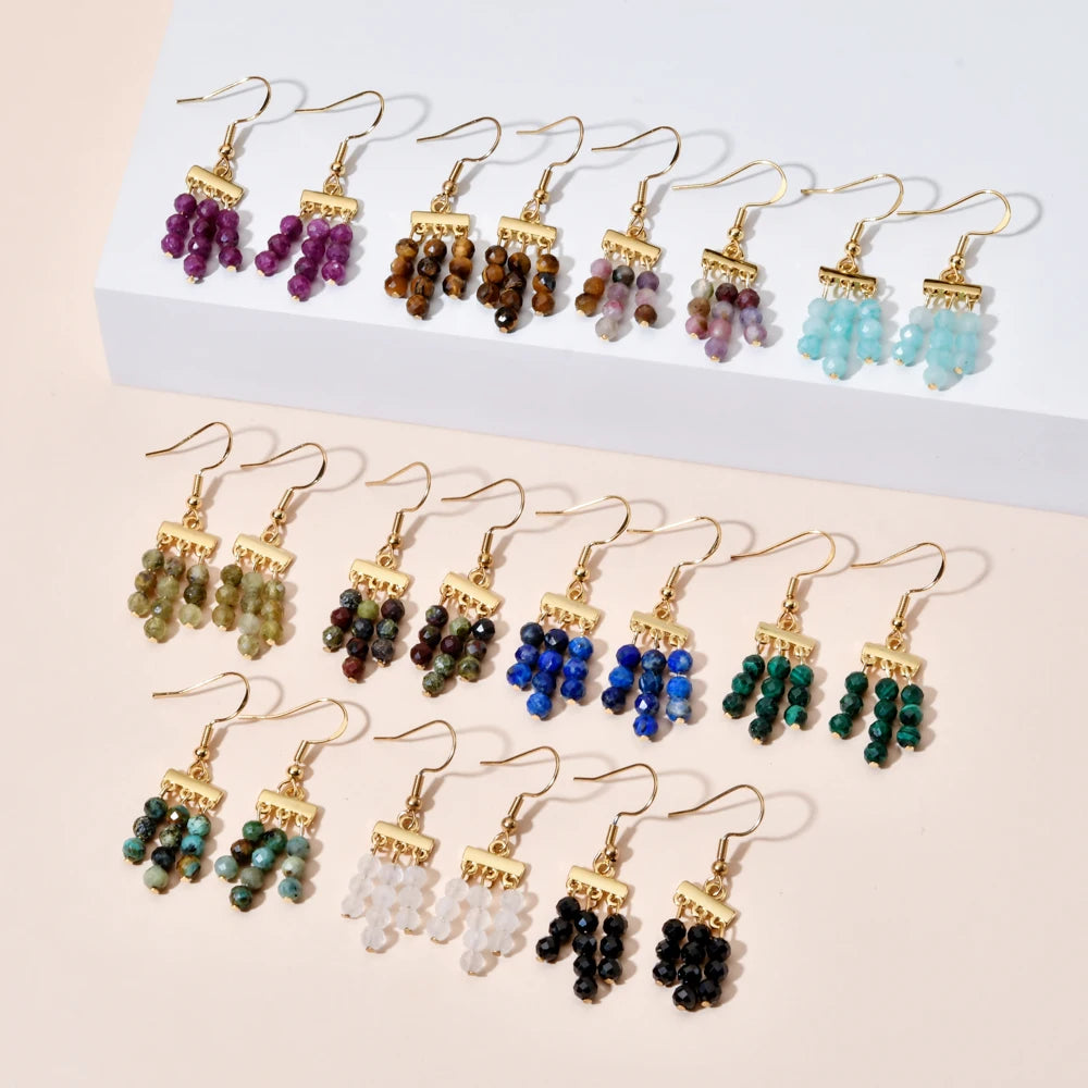 Natural Stone 3 Layer Drop Dangle Earrings for Women