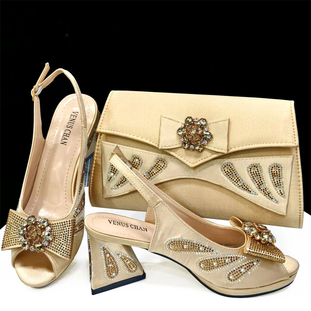 Shoes and Bags Matching Set Peep Toe High Heels for Party