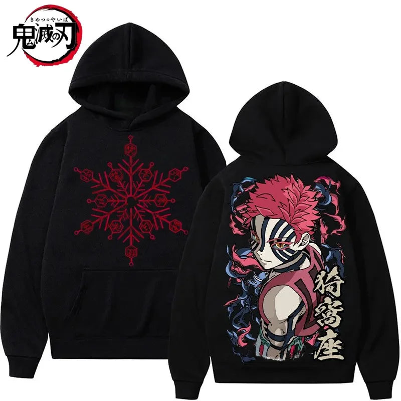 Anime Demon Slayer Akaza Print White Hoodie Oversized Streetwear Sweatshirt