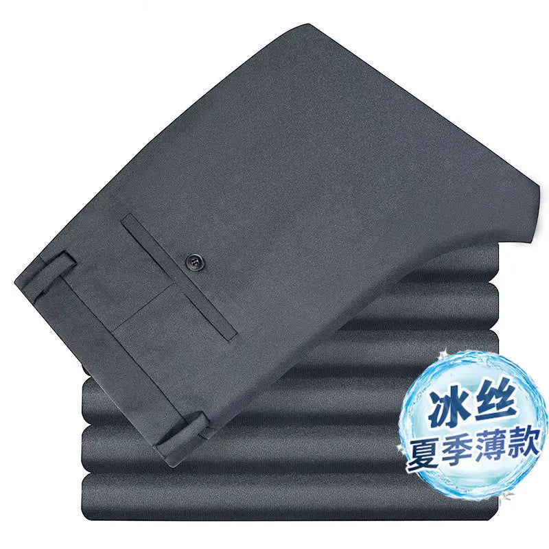 Herren Sommer Casual Anzughose Elastische Bügelfreie Hose Herren Schwarze Dünne Hose