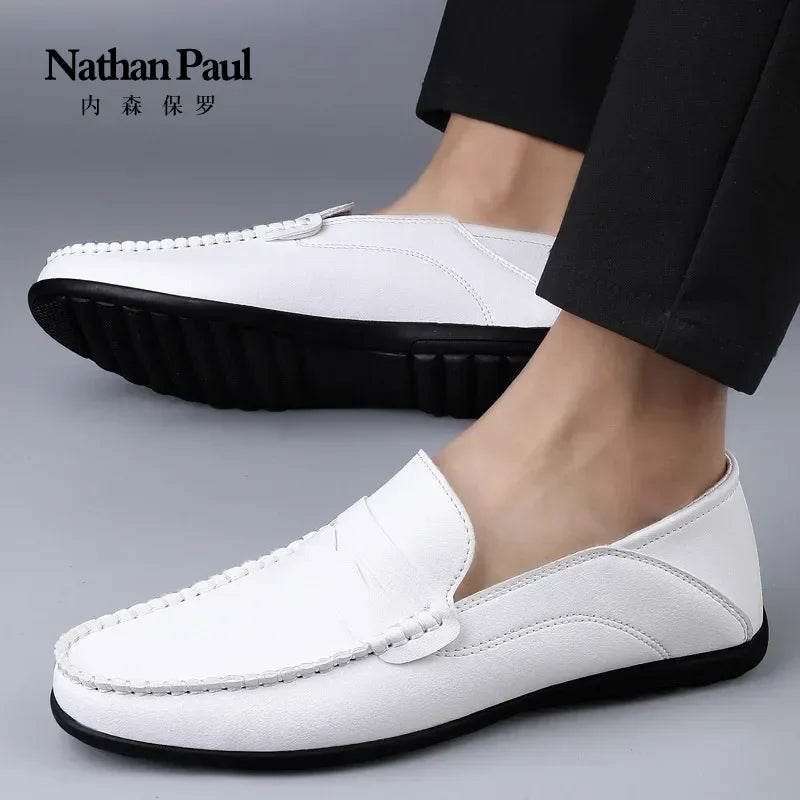 Summer new men's casual leather shoes spot 2024 cross-border large size trend fashion soft bean shoes low-top men's shoes