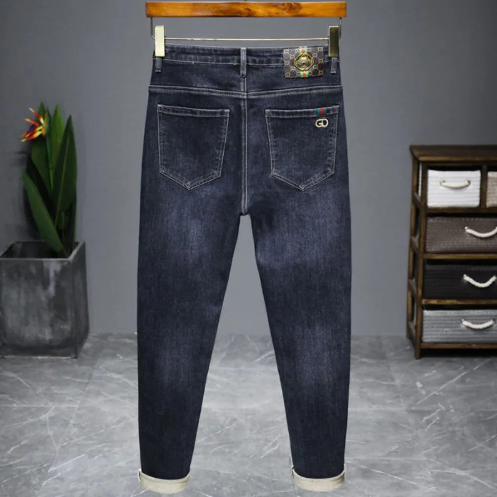 Casual Trendy Embroidered Men's Jeans Autumn winter New Arrival Slim Fit Charcoal Grey Trousers Wholesale For Fashion Lovers