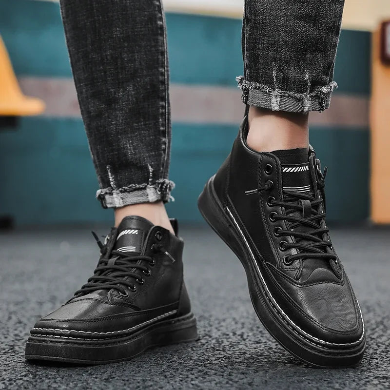Men’s High-Top Leather Shoes – Casual Streetwear Shoes