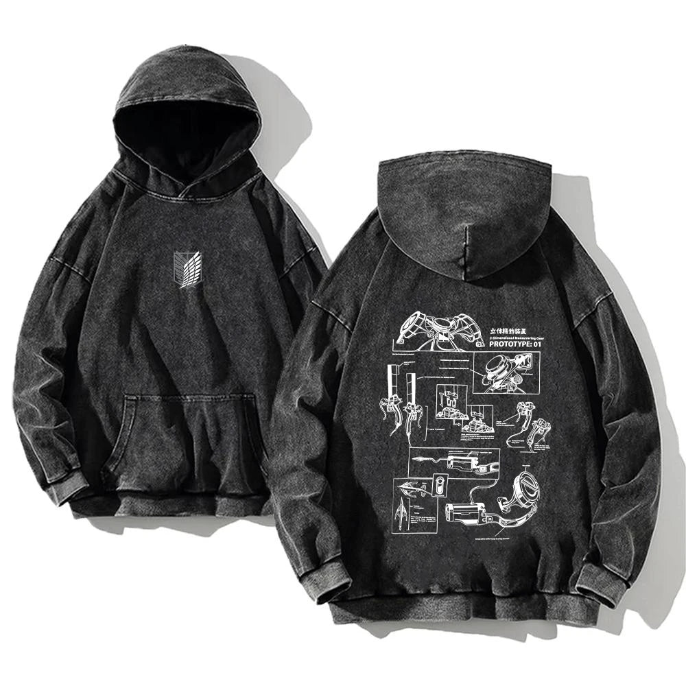 Attack on Titan Vintage Washed Hoodies Cotton Women Men Y2K Hooded Sweatshirts Oversized Hip Hop Pullover Autumn Winter Fashion