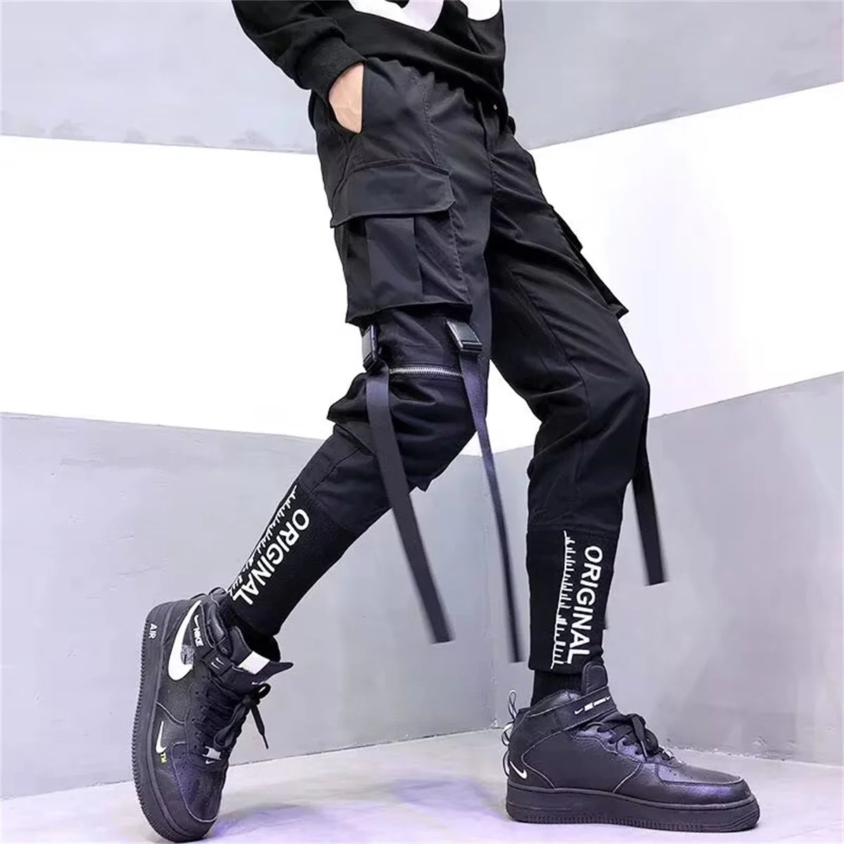 Black Cargo Pants Women Joggers High Waist Loose