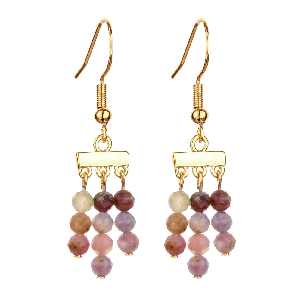 Natural Stone 3 Layer Drop Dangle Earrings for Women