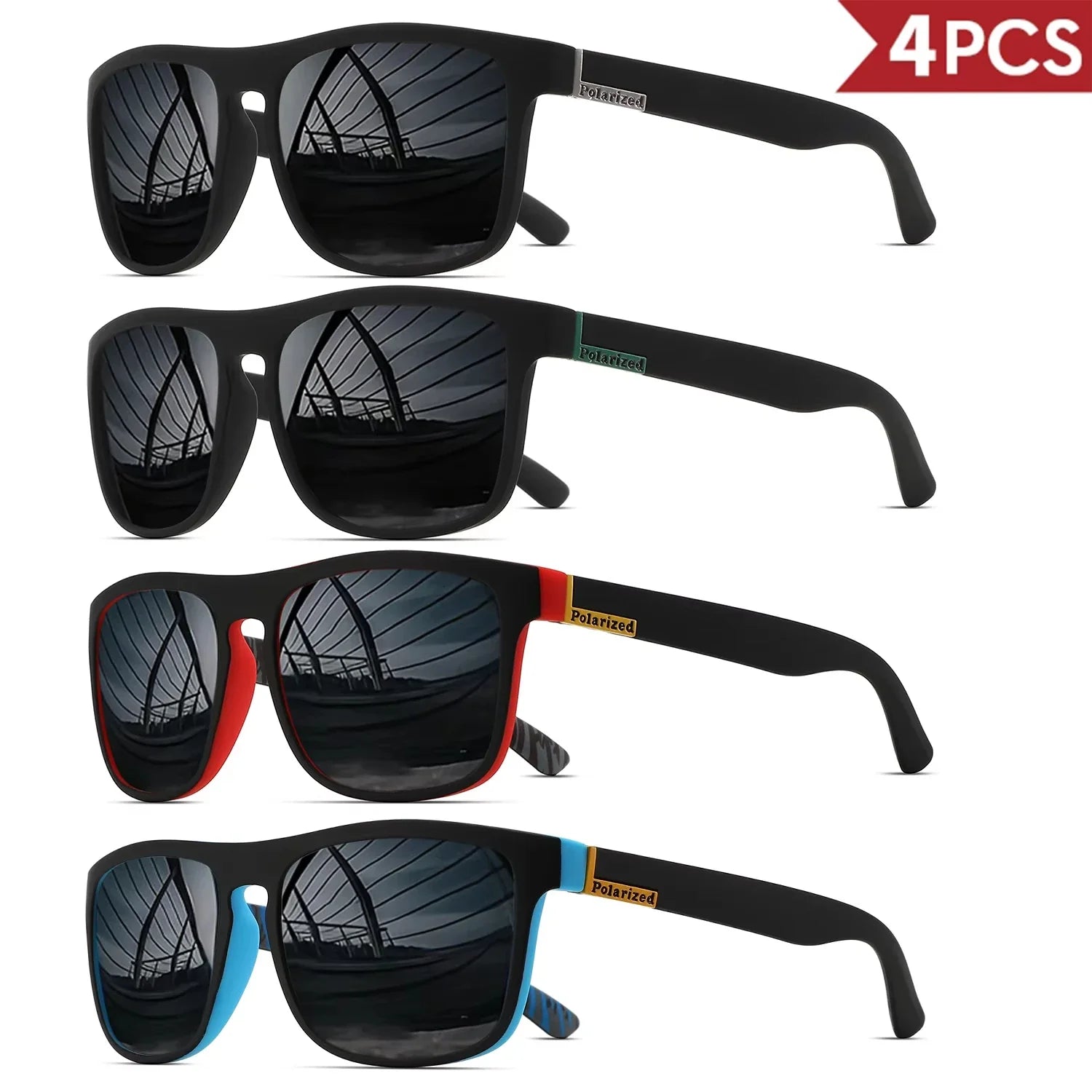 1-4 Paires de Lunettes de Soleil de Sport Polarisées Carrées Classiques pour Homme Monture Légère en PC Anti-UV400 pour Conduite Pêche Cyclisme Unisexe Durabilité