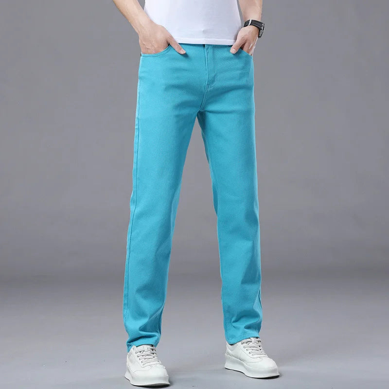 Men's Slim Fit Pants Casual Colorful 2025 Spring New Straight Trousers Men Cotton Stretch Fashion Pants Red Yellow Pink Blue