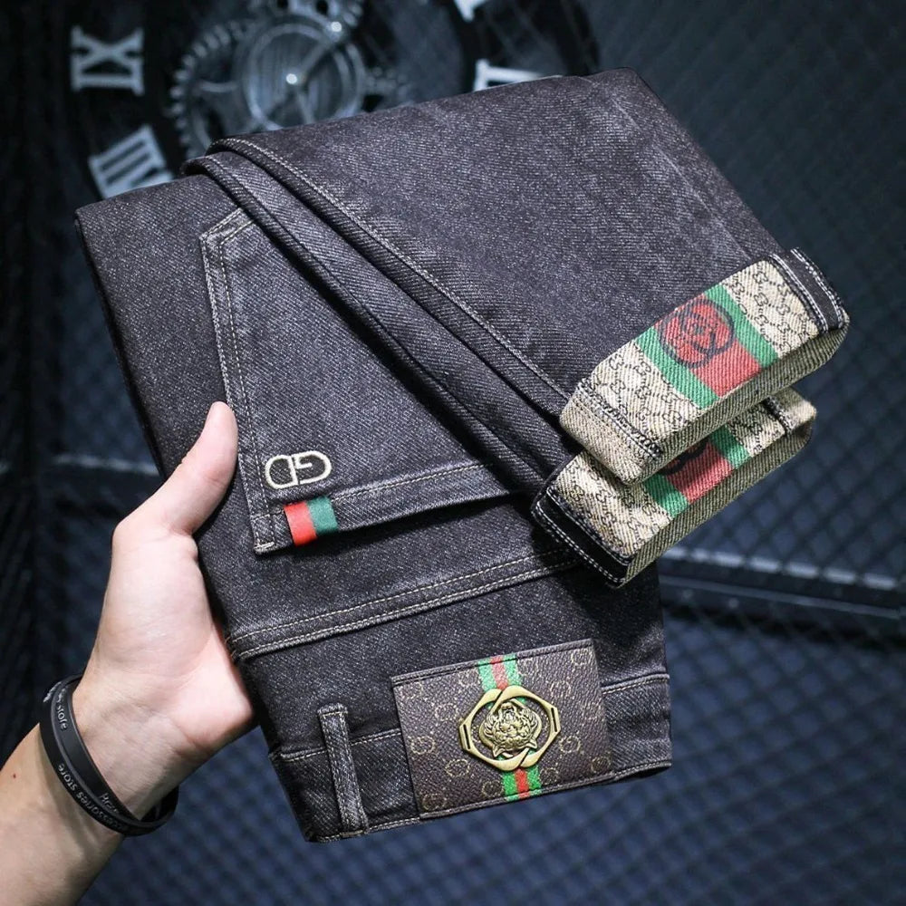 Casual Trendy Embroidered Men's Jeans Autumn winter New Arrival Slim Fit Charcoal Grey Trousers Wholesale For Fashion Lovers