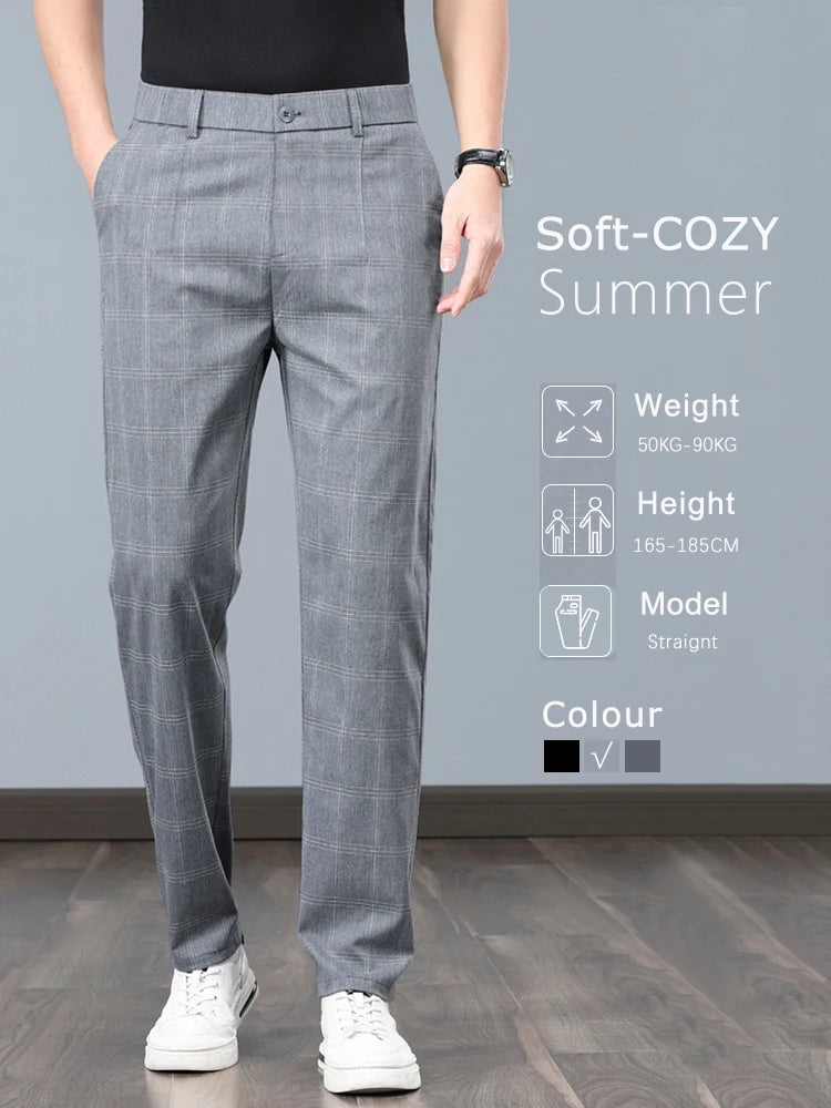 Formal Stretch Pants Men Slim Business Grey Black Casual Pant