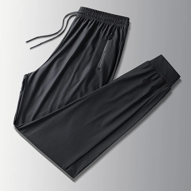 Men's Ice Silk Quick Drying Long Pants Summer Thin Breathable Loose Fitting Outdoor Running Sports Fitness Straight Leg Pants