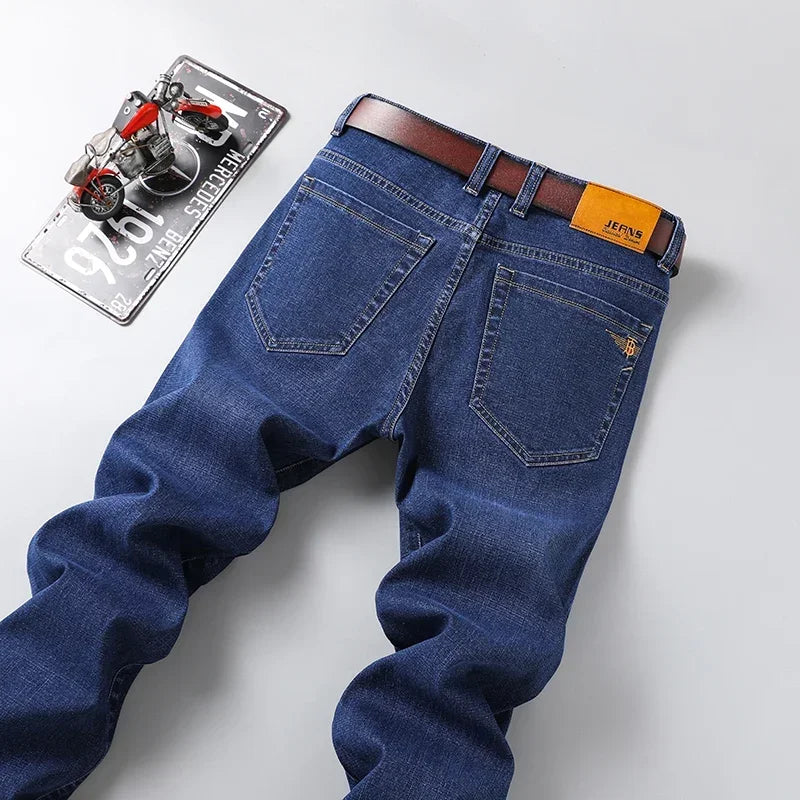Plus Size 42 44 46 Spring Autumn Men's Fashion Casual Jeans Black Blue Classic Business Straight Elasticity Brand Denim Trousers