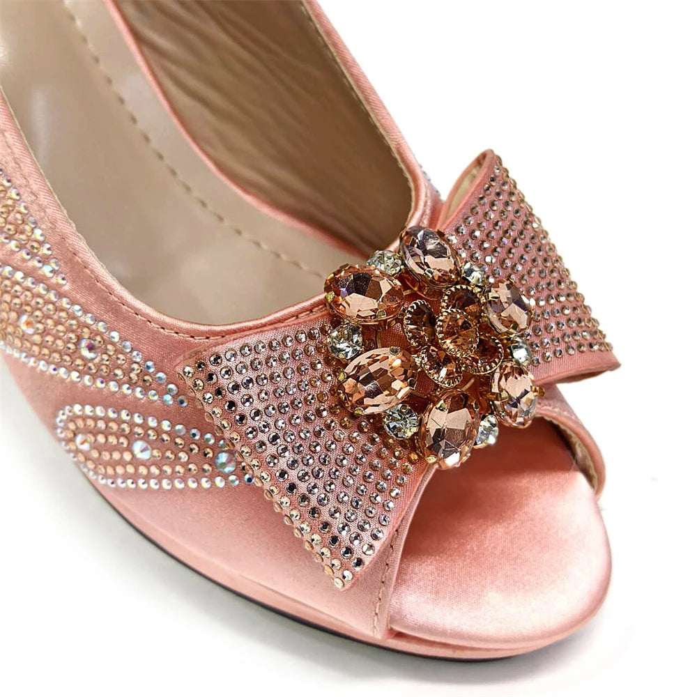Shoes and Bags Matching Set Peep Toe High Heels for Party