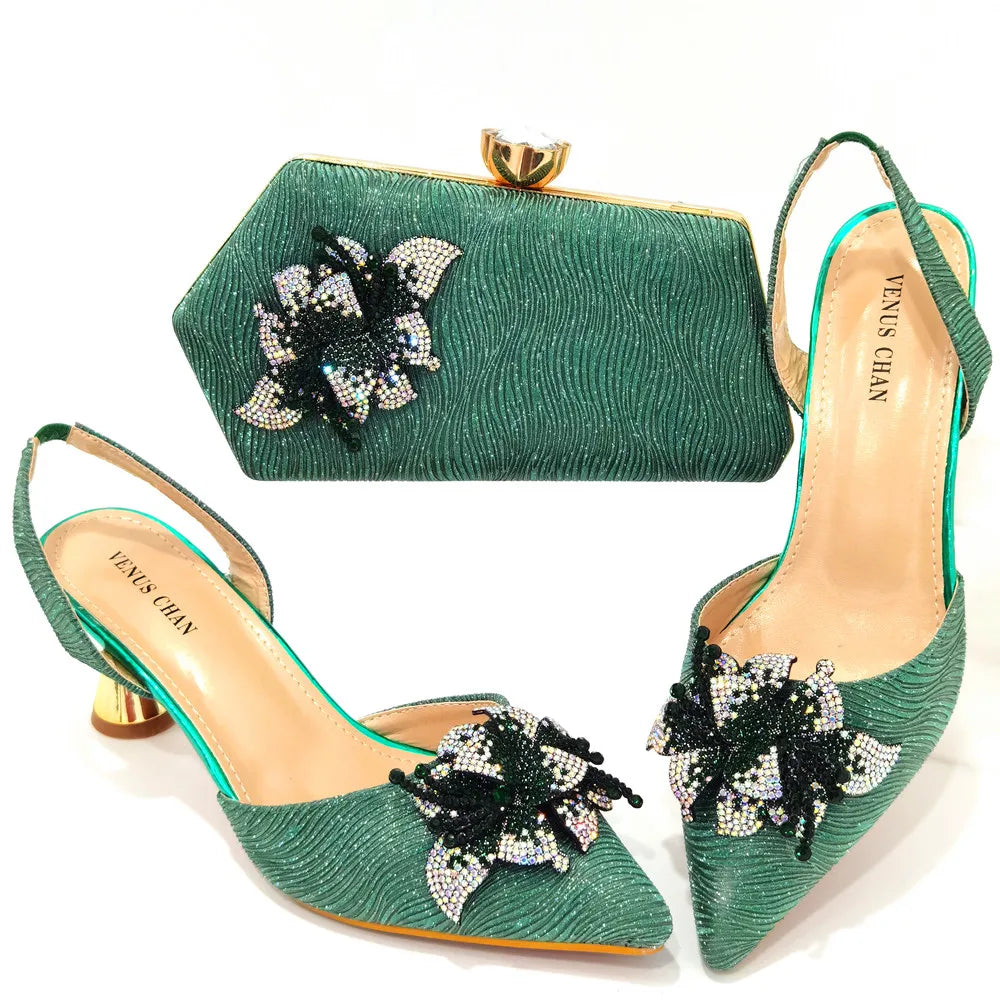 Pointed Rhinestone Stiletto High Heels Royal Pink Shoes And Bags Women