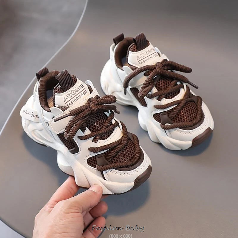 Children's Leather Patchwork Sneakers Spring Autumn New Baby Soft Bottom Casual Shoes School Sports Sneakers For Boys Girls