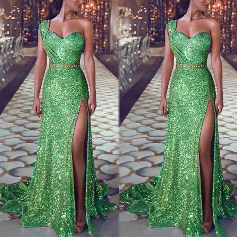 Evening Elegant Sexy Deep V Neck Sleeveless Sequined Dresses