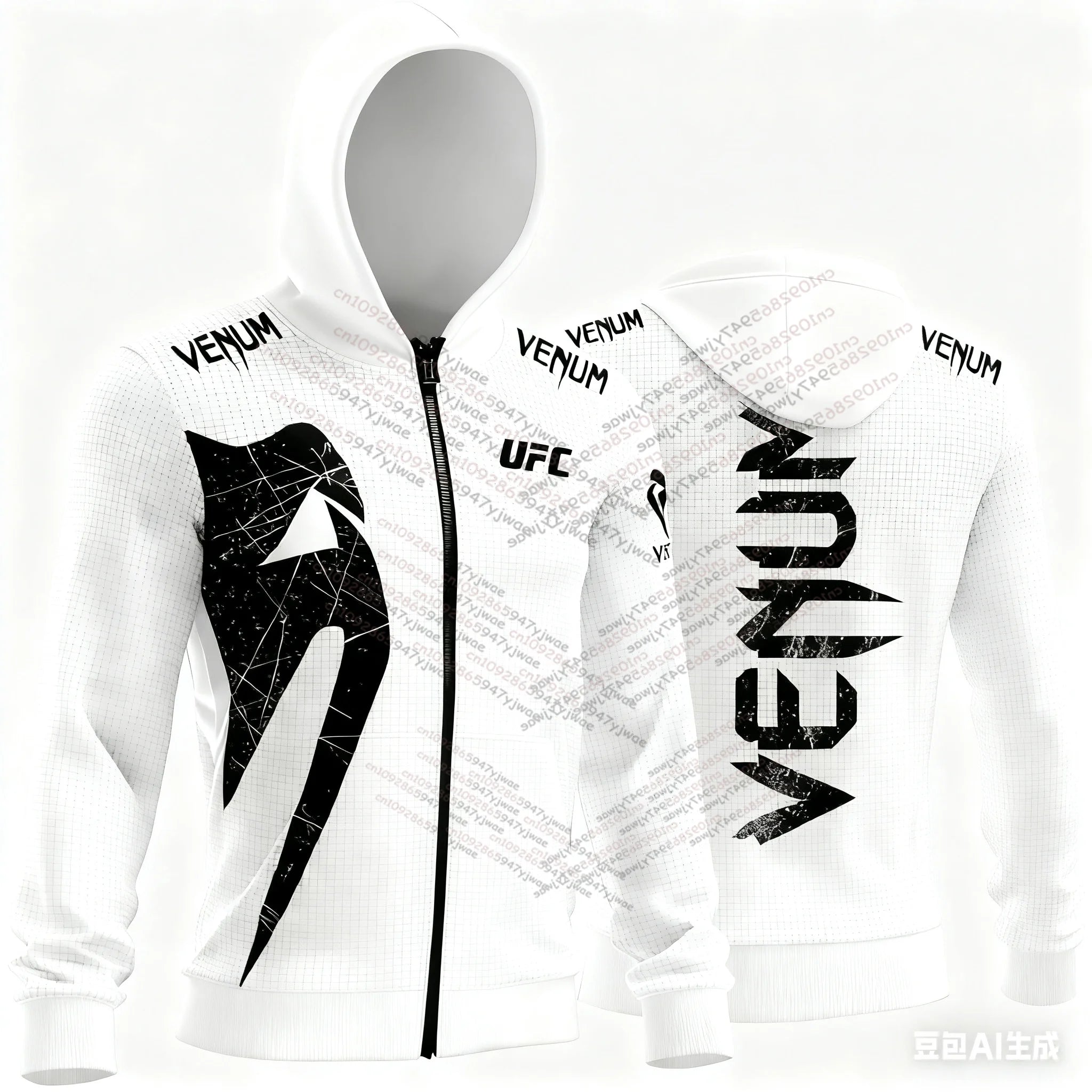 New Men's UFC Black White Hoodies Classic Long Sleeved 3D Printed Zipper Jacket Autumn/Winter Casual Boxing Fitness Training Top