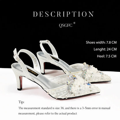 Elegant Women Heels Shoes And Bag Set Rhinestone with Coral Shoes