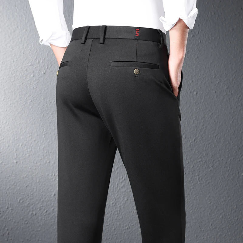 Stretch Suit Pants Men's Summer Thin Straight Business Trousers Ice Silk Casual Drape Breathable Formal Male Work Clothes
