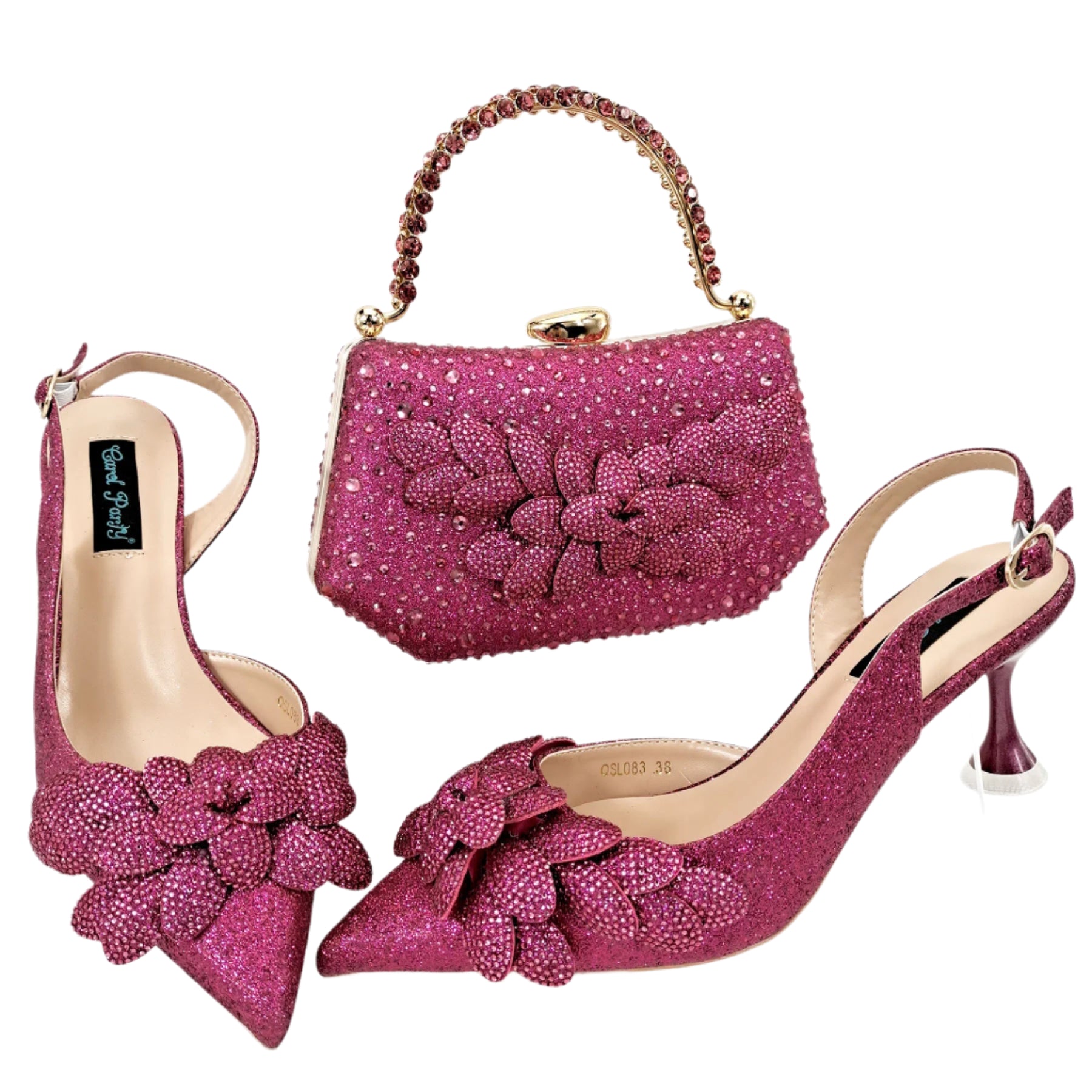 Handmade Garland Gag and Shoes Pointed Toe Pumps Crystal Handle Clutch