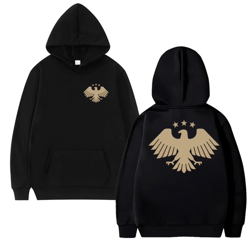 Autumn Winter Men women harajuku black Sweatshirt Eagle of Syria Double Sided Graphic Hoodie Unisex Fleece Long sleeve pullovers