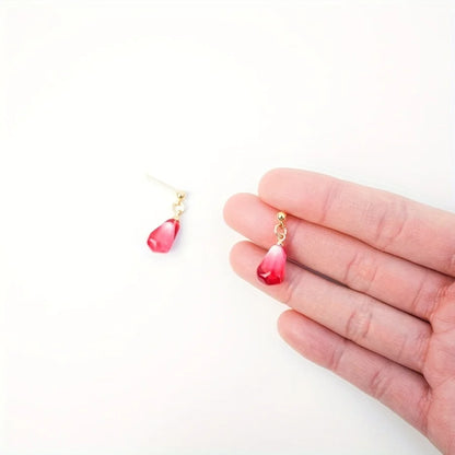Creative Red Pomegranate Seed Pendant Golden Ear Studs