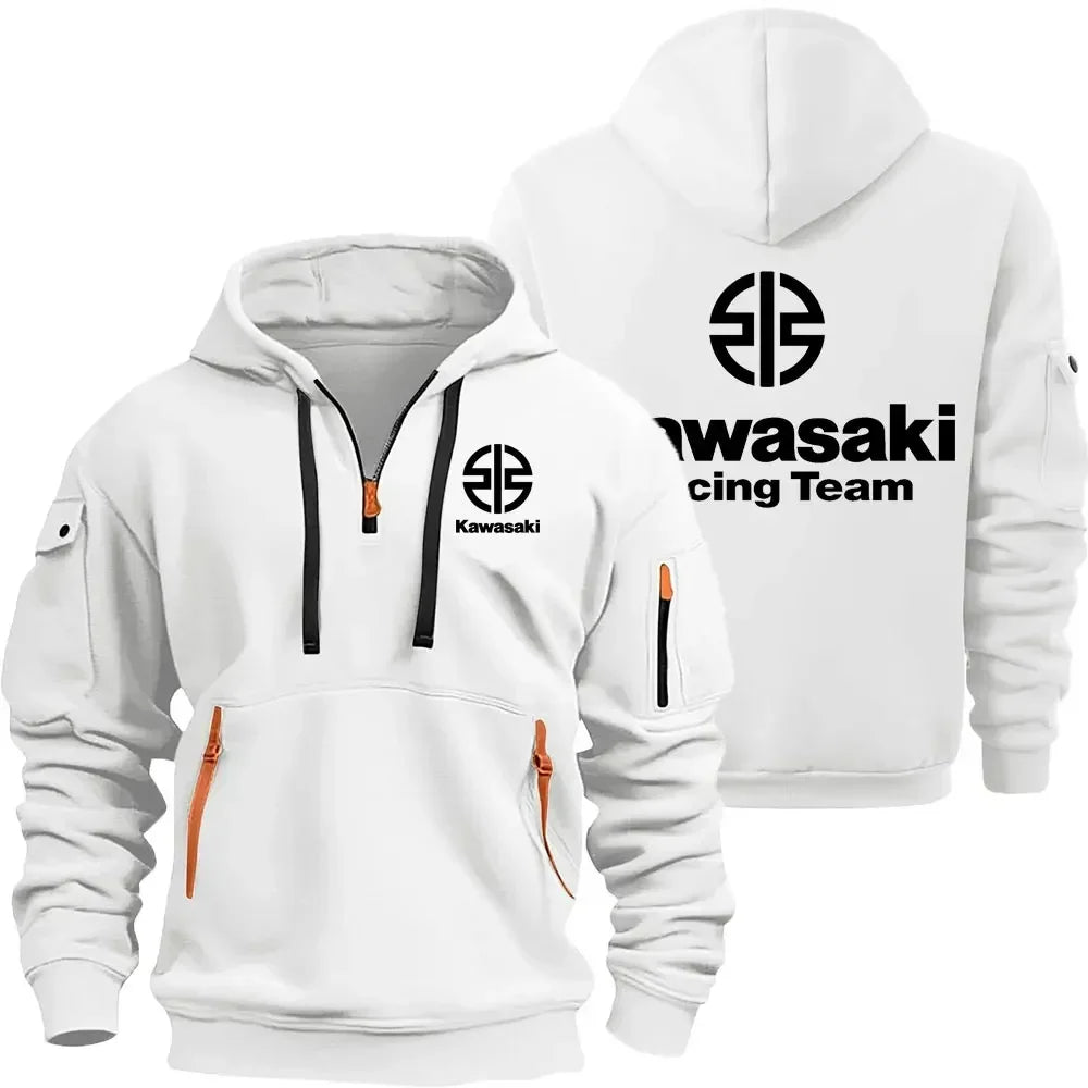 Kawasaki Logo Motorcycle Racing Team Men Half Zipper Hoodie Spring Autumn Male Sweatshirt 2025 New Casual Pullover Clothes Moto