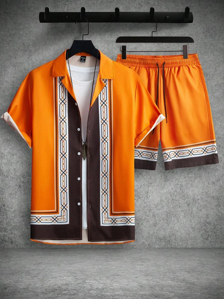 Shirt Set Men's Summer 3D Printed Shirt And Shorts Set Men's And Women's Fashion Casual Fresh Simple Lapel Hawaiian Shirt