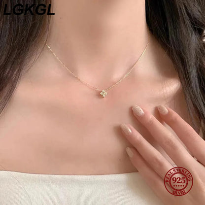 Sterling Silver Plated 18K Gold Set Zircon Necklace