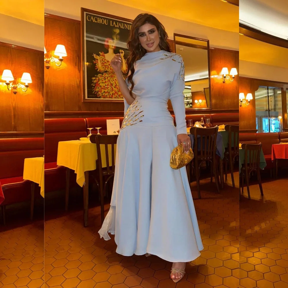 Customized Sparkle Jersey Pleat Pattern A-line High Collar Midi Dresses Prom Dresses Unisex Chinese Style Formal Casual