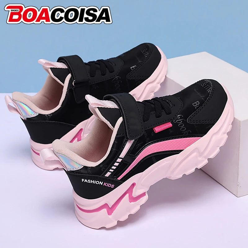 Children's Girls Sneakers Leather Lightweight Breathable Comfortable Casual Kids Non-Slip Casual Walking Sports Running Shoes