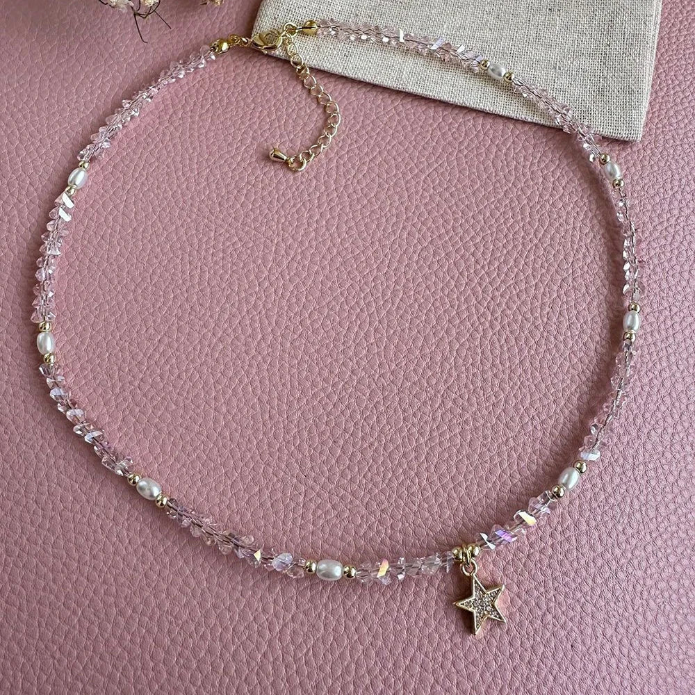 Vintage Zircon Crystal Heart Pendant Transparent Crystal Chain Necklace for Women
