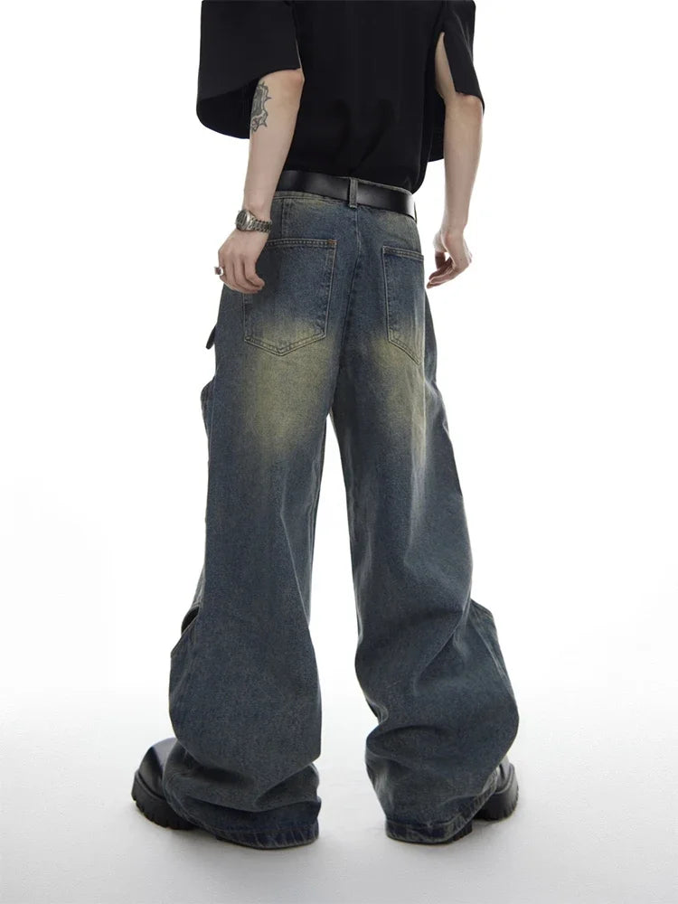 Wide Leg Jeans Pants Men Streetwear Baggy Distressed Denim Trousers