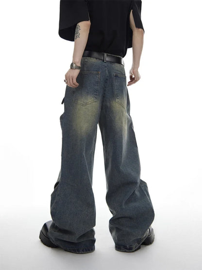 Wide Leg Jeans Pants Men Streetwear Baggy Distressed Denim Trousers