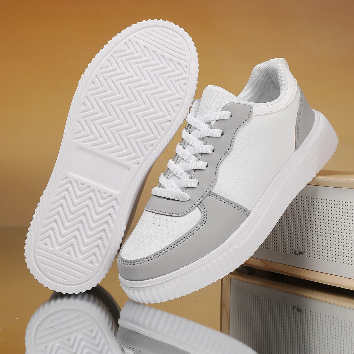 Men's Colorblock Casual Sneakers Perforated Leather Court Sneakers