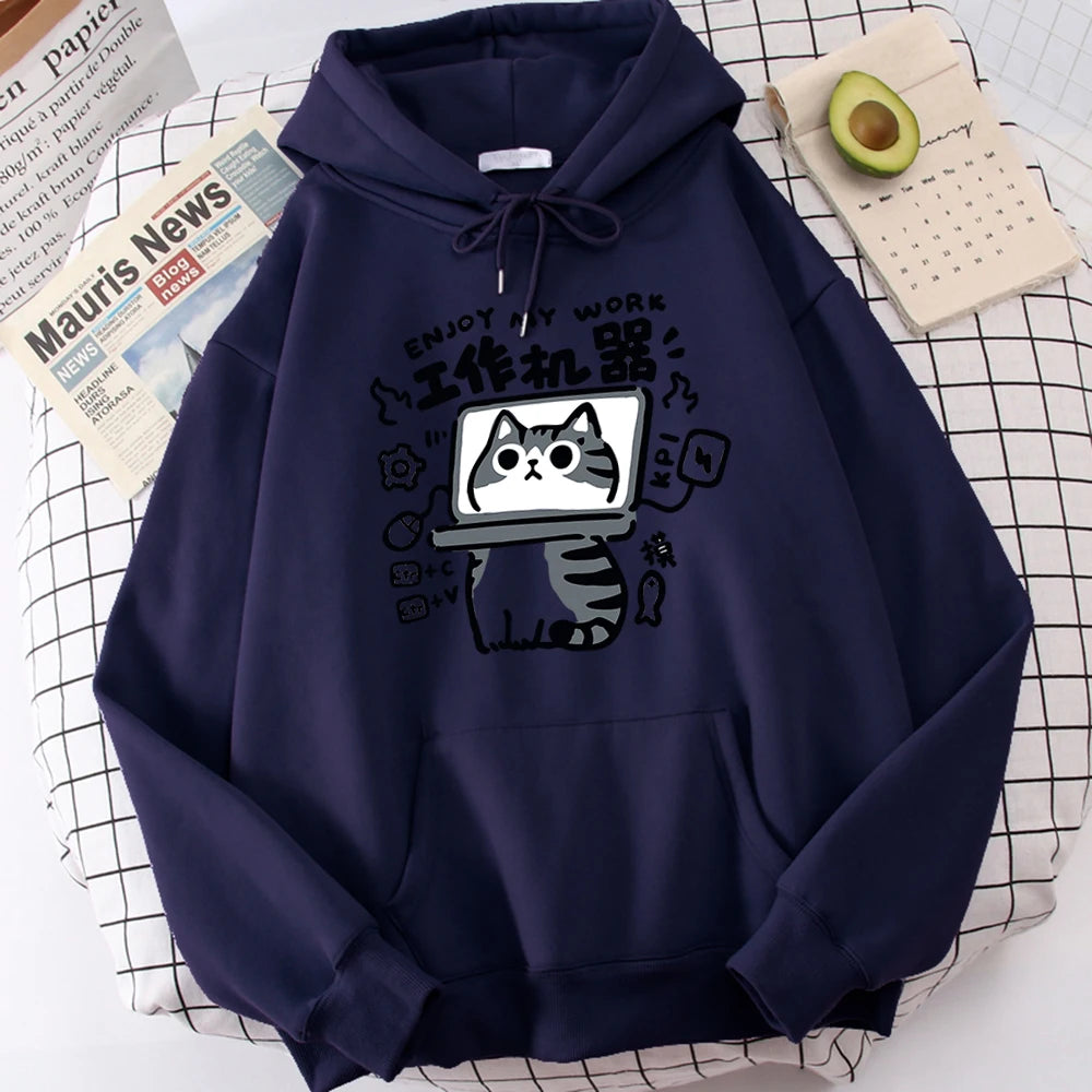 Cartoon Cat Is An Abstract Work Machine Mans Sweatshirt Comfort Sweatshirts Leisure Outdoor Pullover Youth Popular Clothes