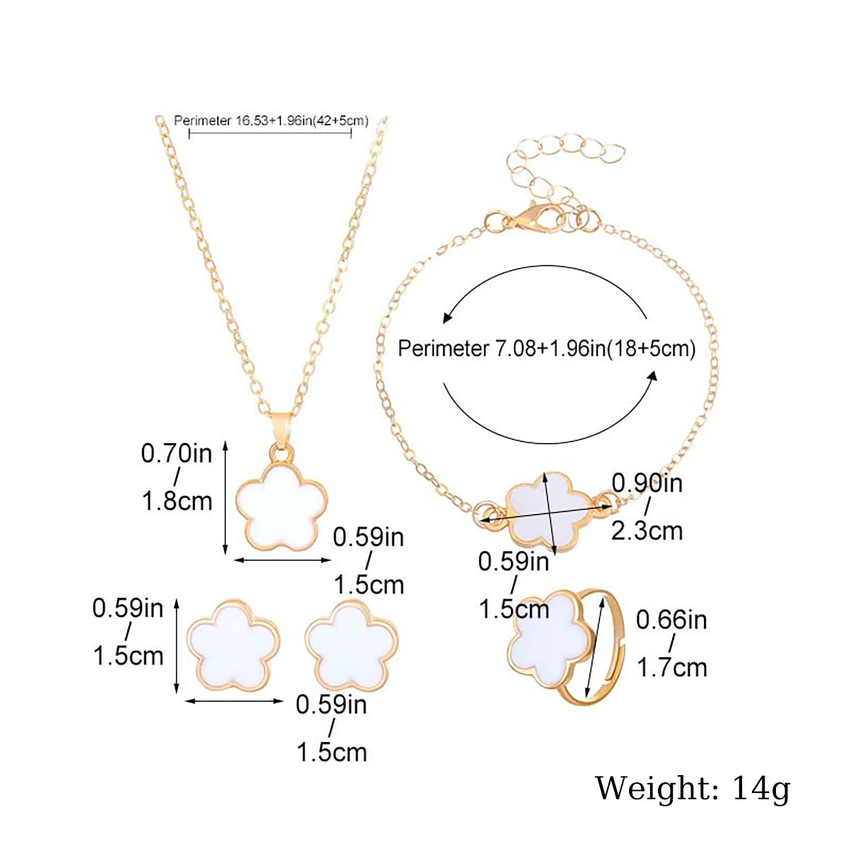 Lucky Five-petal Flower Clover Earrings Necklace