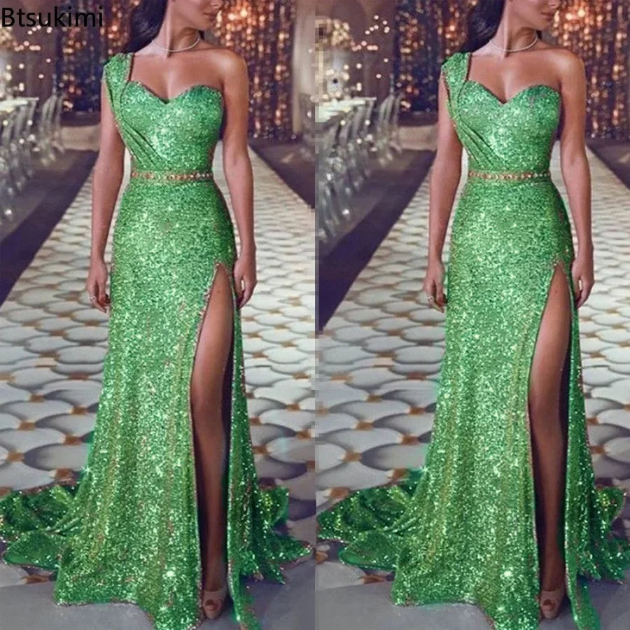 Evening Elegant Sexy Deep V Neck Sleeveless Sequined Dresses