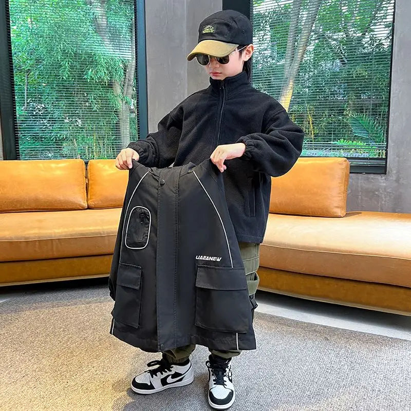 Spring Autumn Outerwear Kid Boys Jackets Zipper Hooded Children Windbreak Waterproof Top Casual Joggers Boys Loose Coats 5-14Y