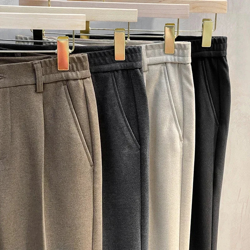 Men's Thick Suit Pants Fashion Casual Slim Business Wool Trousers
