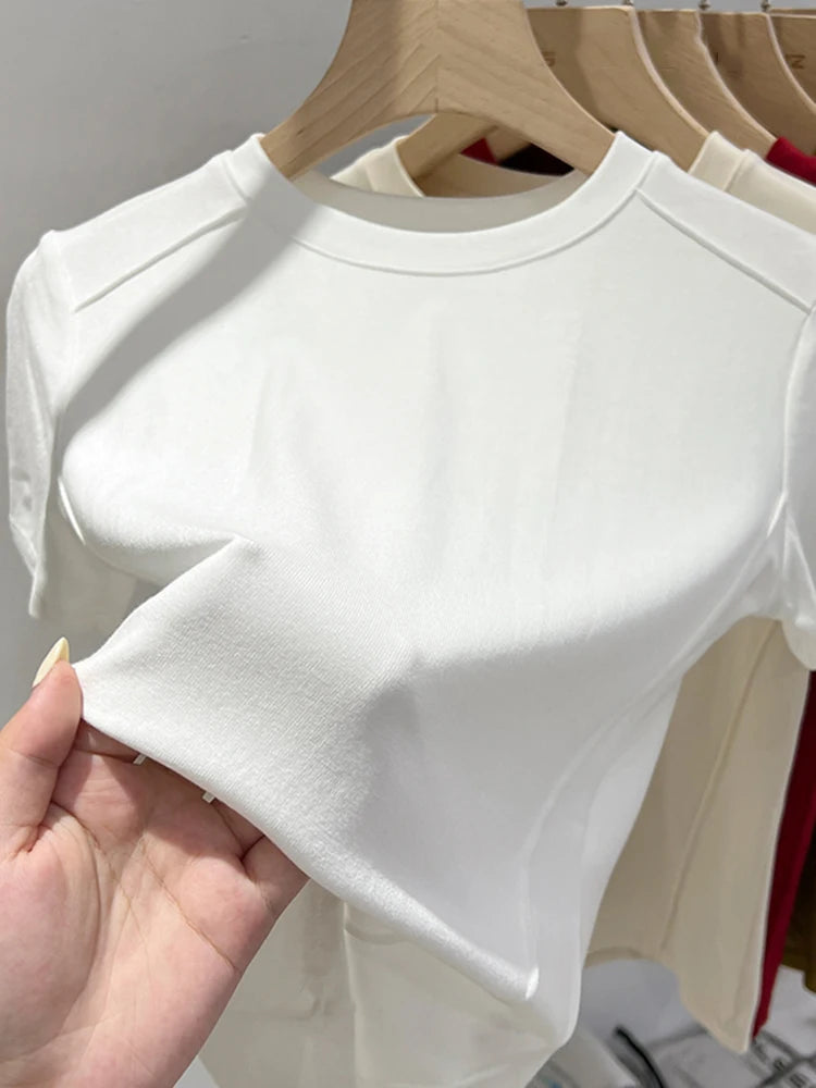 AOSSVIAO 2026 Summer white T-shirt Cotton female short-sleeved student versatile loose half-sleeve t-shirt Harajuku top trend